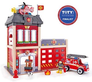 Sustainable Wood Toy Hape Large Fire Station Playset With Battery-Powered Alarms