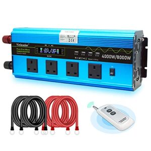 Yinleader Power Inveter 4000W /8000W pure sine wave 12V to 240V converter LCD with remote 4 AC outlets USB