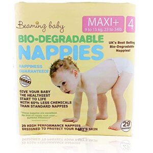 Beaming Baby Biodegradable Eco Nappies Size 4 (9-15 kg / 23-34 lb) - 145 Nappies (5 Packs x 29) Monthly Pack. No Nappy Rash