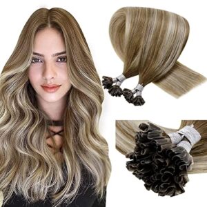 LaaVoo Real Human Hair U Tip Extensions Ombre Blonde 16 inch Prebonded Hot Fusion Nail Tip Human Hair Extensions Keratin Balayage Brown to Blonde U-Tip Remy Hair Extensions 50s/50g