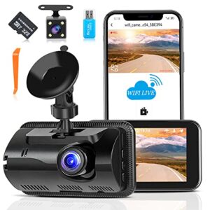 LINGTHIN Dash Cam front and rear WiFi&APP Control Dash Cam with 32G SD Card Full HD 1080P
