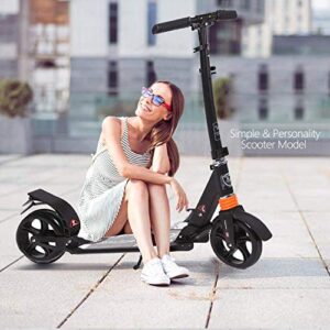 Hesyovy Lightweight Scooter T-Style Sturdy Aluminium Alloy Foldable Height Adjustable Big Wheel 195 mm Wheels City Scooter for Adults