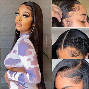 22INCH 13X6 Lace Front Wig Human Hair Wigs 150% Density Brazilian Hair Transparent Lace Frontal Straight Human Hair Wig Pre Plucked with Baby Hair Natural Color (22 inch)