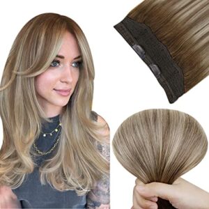 Easyouth Wire Hair Extensions Real Human Hair Balayage Brown to Blonde Wire Extensions Ombre Fish Line Hair Extensions Remy Hair 16 Inch 80g