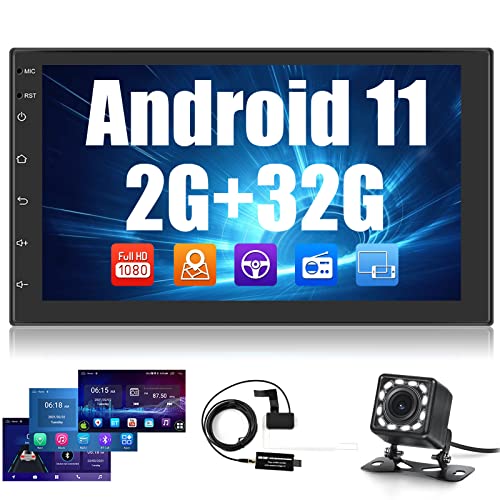 [2+32GB] NHOPEEW Android 11 Double Din Car Stereo Radio 7 Inch Capacitive Touch Screen Car In-Dash Navigation GPS Unit DAB Support WiFi Connect Bluetooth Mirror Link SWC + Backup Camere + DAB Receive
