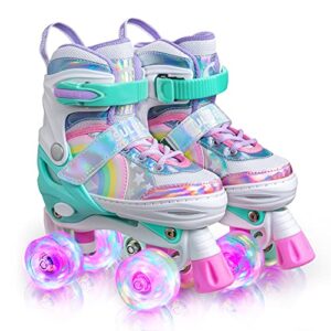 SULIFEEL Rainbow Unicorn Adjustable Roller Skates for Kids with Light up Wheels for Girls and Boys
