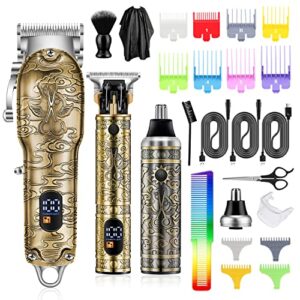 Roziapro Professional Hair Clipper for Men Electric Hair Trimmer T-Blade Trimmer Cordless Mens Beard Trimmers Nose Hair Trimmers Three Types Barber Clippers Rechargeable Men Hair Cutting Grooming Ki