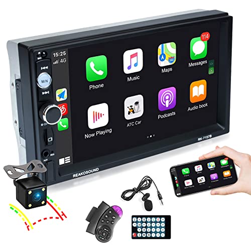 NHOPEEW Car Stereo Radio Multimedia Player In-Dash Carplay 7'' Double Din Touch Screen with External MIC BT Fm Radio and Reversing Backup Camera