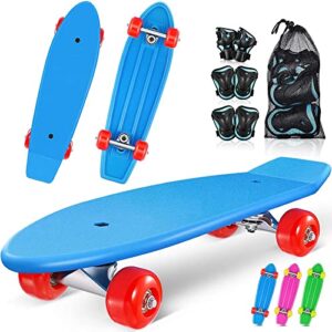 Skateboards for Kids Beginners: 21.5" Mini Cruiser Skateboards with 6 in 1 Protective Gear Set Complete Skateboard for Kids Girls Boys 3 4 5 6 7 8