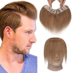 Elailite Men's Toupee V-Shape Hairline Hair Extension Real Human Hair Invisible Forehead Hairpiece Fringe Bang Replacement System (4*18cm) (#06 Light Brown