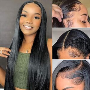 13X6 Lace Frontal Human Hair Wigs 20 inch 150% Density Brazilian Lace Front Human Hair Wig Transparent Lace Front Straight Human Hair Wig Pre Plucked Natural Color (20 inch)