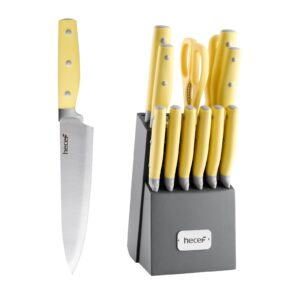 hecef 14 Pieces Kitchen Knife Set with Wooden Block