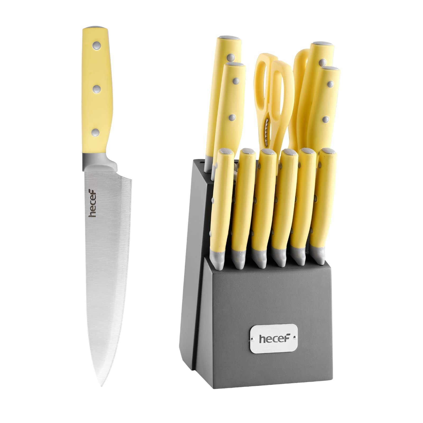 hecef 14 Pieces Kitchen Knife Set with Wooden Block