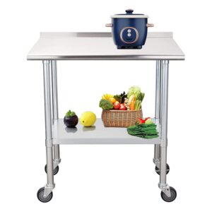 Nisorpa Stainless Steel Kitchen Table 24 x 36 Inch Commercial Work Table with 4 Wheels Heavy Duty Food Prep Table with Adjustable Under Shelf Stainless Steel Prep Table for Restaurant Kitche