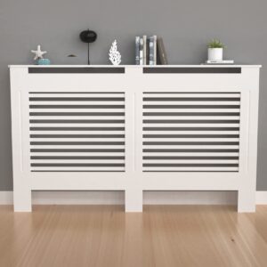 High Radiator Cover Wood Cabinet: 92cm Height White Large Heater Covers Horizontal Slat Modern Tall Radiators Shelf Thicken MDF Wooden Bedroom Hallway Home Furniture for Living Room