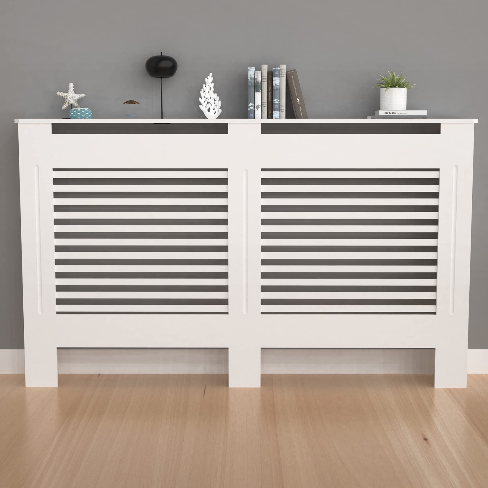 High Radiator Cover Wood Cabinet: 92cm Height White Large Heater Covers Horizontal Slat Modern Tall Radiators Shelf Thicken MDF Wooden Bedroom Hallway Home Furniture for Living Room