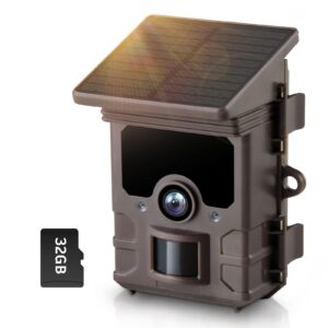 Hongc Solar Wildlife Camera 30MP 2.7K(30fps) Rechargeable Trail Camera with 4400mAh Built-in Battery Night Vision 0.1s Trigger Motion Activated IP66 Waterproof for Wildlife Monitoring