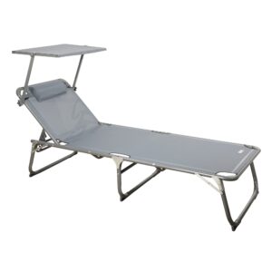 Homecall XXL SunLounger Beach Folding bed with Sun Roof Three-Legged Alu with textilene Anthracite Maximum Load 150 kg