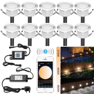 GEYUEYA Home LED Decking Lights Ø45MM Decking Patio Lighting 2700K-6500K CCT White Dimmable Bluetooth APP Control IP67 Waterproof Recessed Light for Terrace Garden Stairs Steps Kitchen - 10 Packs