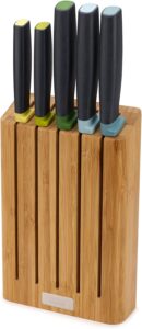 Joseph Joseph Elevate - 5-Piece Japanese Stainless-Steel Kitchen Knife Set with Slimline Bamboo Block