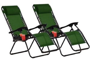 KEPLIN Set of 2 Heavy Duty Textoline Zero Gravity Chairs | Garden Outdoor Patio Sun Loungers | Folding Reclining Chairs (Green)