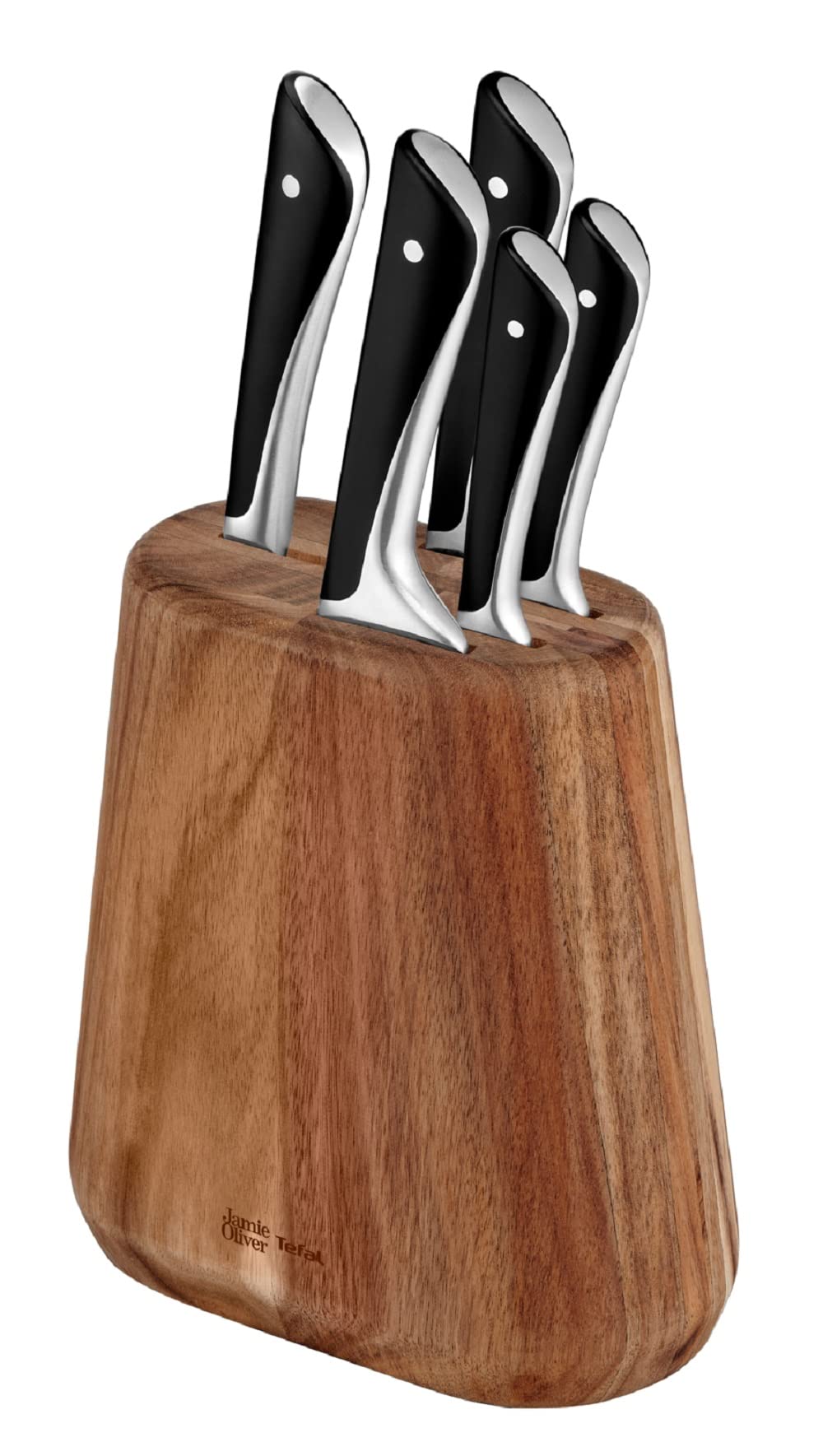 Tefal JO The Knife Series 5-Piece + Knife Block Set (9 cm Paring + 12 cm Utility + 16.5 cm Santoku + 20 cm Chef + 20 cm Bread Knives)