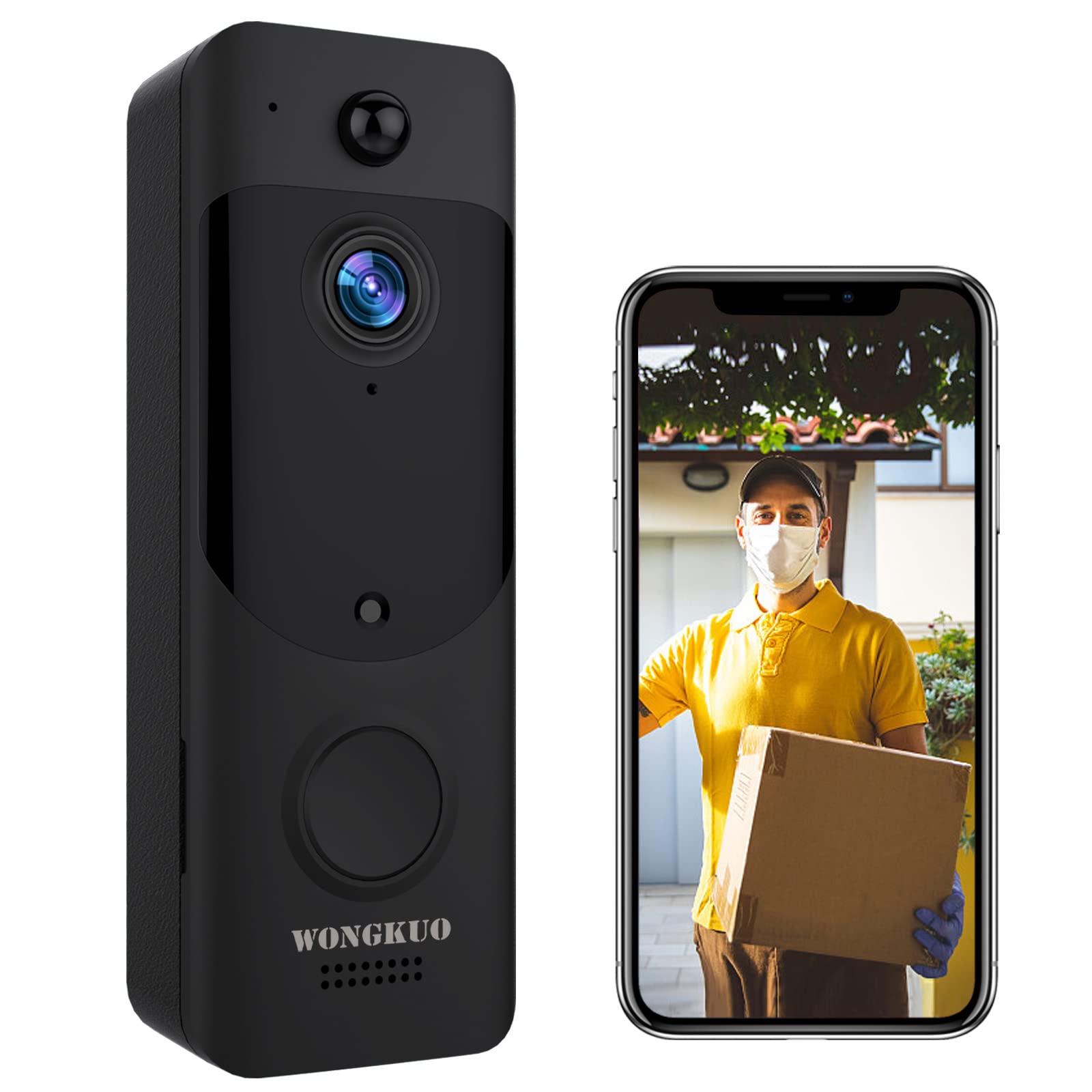 WONGKUO Video Doorbell Camera Wireless - [Human Detection 2022 Upgraded] Security Smart Door bells with Cloud Storage