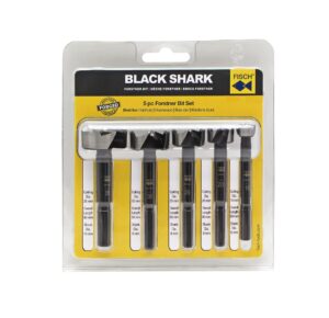 Black Shark Pro Forstner Drill Bit Set 5 Pieces Diameter 15-20-25-30-35 mm Length 90 mm in Folding Blister Packaging