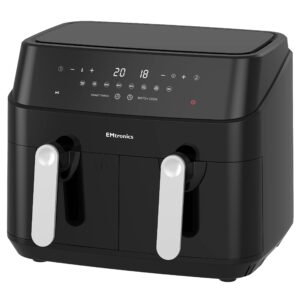 EMtronics EMDAF9LD Dual Air Fryer Extra Large Family Size Double XL 9 Litre Digital with 12 Pre-Set Menus for Oil Free & Low Fat Healthy Cooking