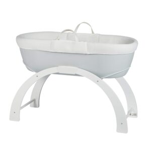 Shnuggle Dreami Moses Basket Pod Crib and Curve Rocking Stand - Portable + Adjustable Height - Pebble Grey