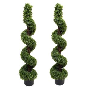 GreenBrokers Artificial Topiary Boxwood Spiral Trees 120cm/4ft (Set of 2)