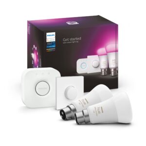 Philips Hue White & Colour Ambiance Smart Bulb Twin Pack LED [B22 Bayonet Cap] - 1100 Lumens (75W equivalent). Works with Alexa