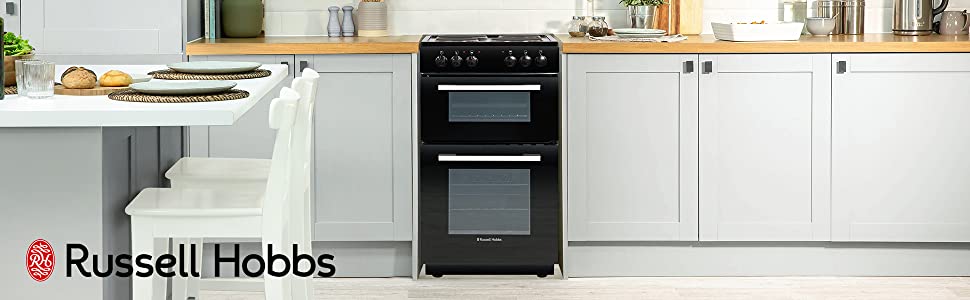 RH50ETCEH2001B 50cm Wide Electric Cooker, Twin Cavity with Hotplate in Black