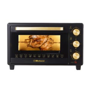 Belaco 23L Toaster Oven Tabletop Cooking Baking Portable Oven Rotiseerie1380w 60 min Timer with auto shut off 100-250° Stainless Steel Heating Tube incl. Baking Tray