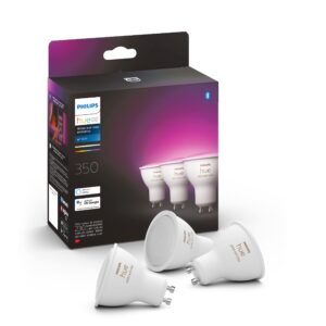 Philips Hue White & Colour Ambiance Smart Spotlight 3 Pack LED [GU10 Spotlight] - 350 Lumens (50W equivalent). Works with Alexa
