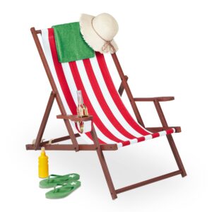 Relaxdays Folding Deckchair Wood and Fabric