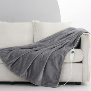 CORIWELL Electric Blanket Heated Throw - 160 x 120cm Flannel Heated Blanket - Grey Heat Blanket