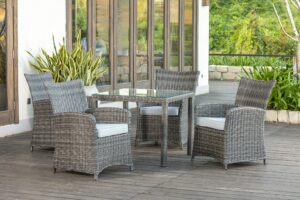 Backyard Furniture Marbella Rattan Wicker 4 Seat Square Dining Set with Cushions and Weatherproof Furniture Cove