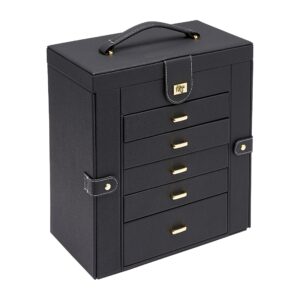Amazon Basics Large Jewellery Box with 6-Layer Leather and Side Storage - Black