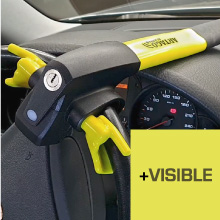artago, anti-theft, auto, alarm, car, dashboard, steering wheel, padlock, 870, yellow