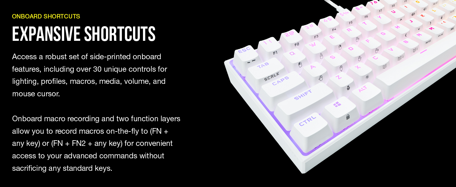 Onboard macro recording and two function layers allow you to record macros on-the-fly