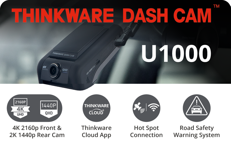 Thinkware U1000 Dash Cam - 4K UHD 2160p Front and 2K QHD Rear Dash Camera