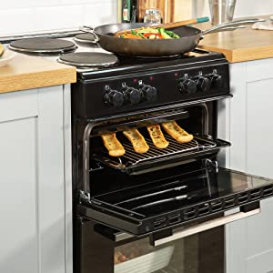 RH50ETCEH2001B 50cm Wide Electric Cooker, Twin Cavity with Hotplate in Black