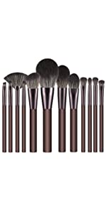 Set of 12 coffee makeup brushes