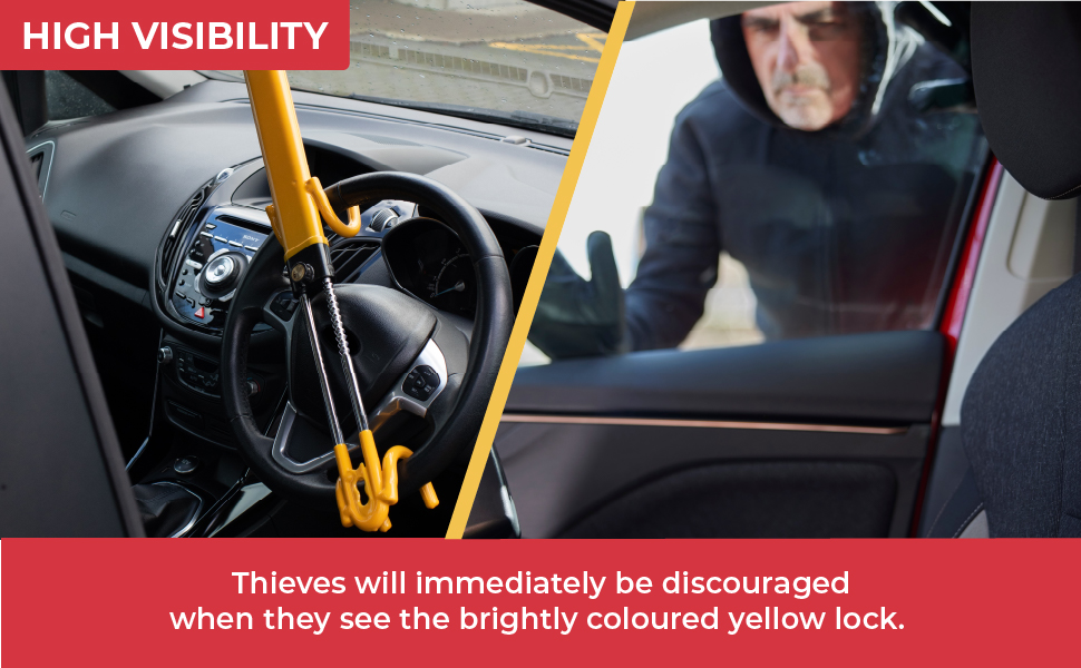 How to install and secure the steering wheel lock step by step connect twin bars secure onto wheel