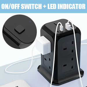 tower extension lead black 8 way