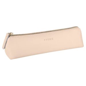 Fyore Luxury PU Leather Pencil Case Slim Design with Metallic Zipper Pocket Size for Pen Make Up Brush (Beige)