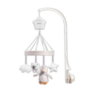 Nuby Musical Cot Mobile for Babies with Adjustable Arm to Fit All Cots. Cute Plush White and Grey Characters