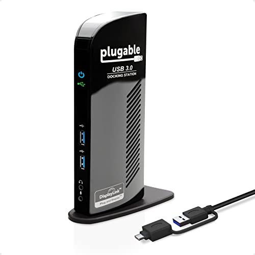 Plugable USB 3.0 Universal Laptop Docking Station Dual Monitor for Windows and Mac