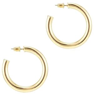 PAVOI 14K Gold Colored Lightweight Chunky Open Hoops | Gold Hoop Earrings for Wome